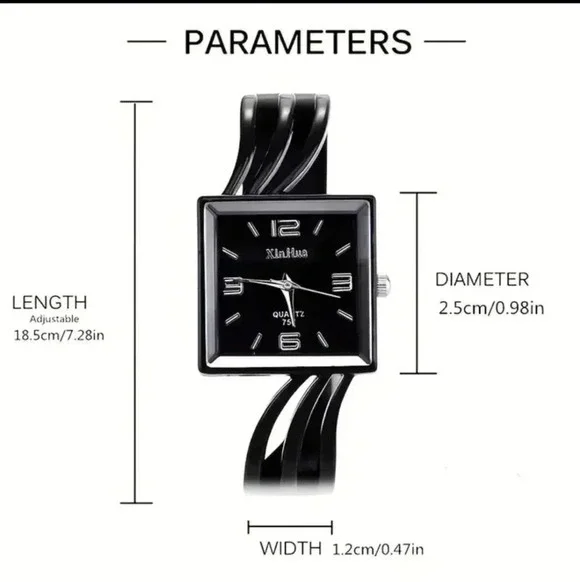 Square Pointer Quartz Watch Minimalistic Arabic Numeral Dial Vintage Cuff..NWT - Picture 4 of 6